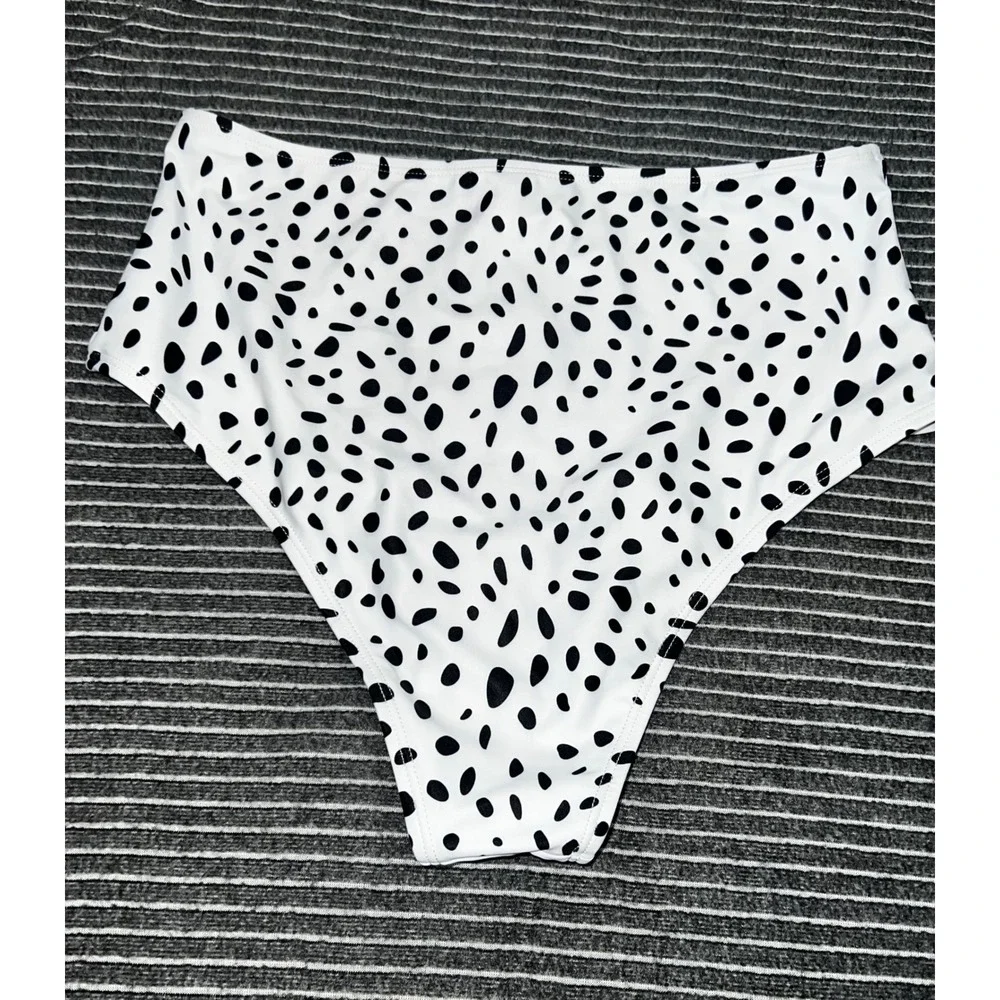 SHEIN Womens High Waisted Dalmatian Print‎ Bikini Bottoms XL White Black Spotted